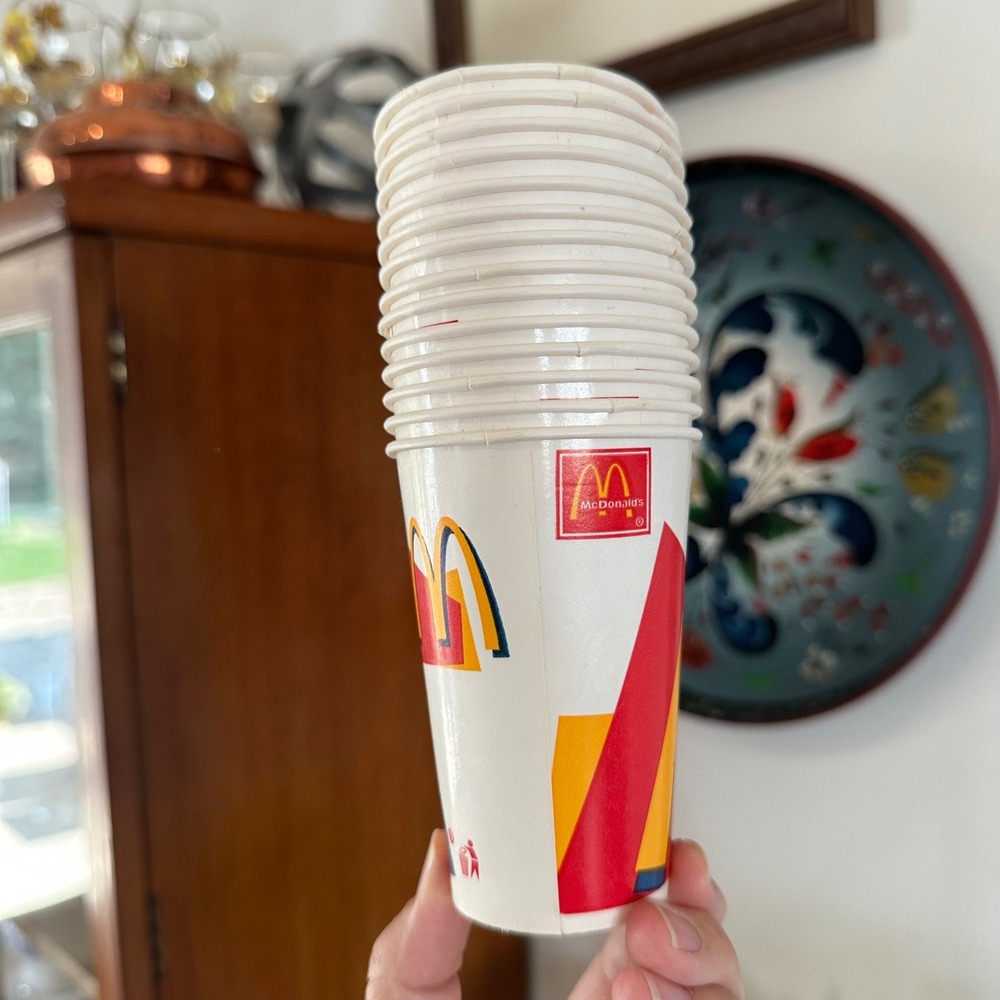 Vintage McDonalds Paper Cups Stack Golden Arches Logo Retro Fast Food 14